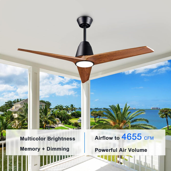 52 Inch Dark Walnut WhisperQuiet CeilingFanWithLED
