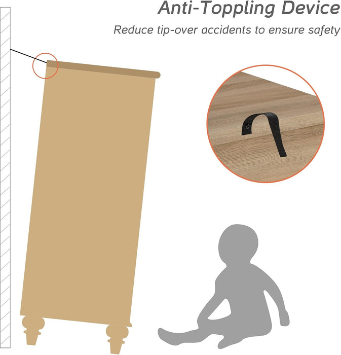 Oak Dresser for Bedroom with 5 Drawers, Tall Kids Dressers with Wide Chest of Drawers, Mid Century Modern Wooden Closet Storage Organizer, Small Dressers for Nursery, Living Room, Hallway