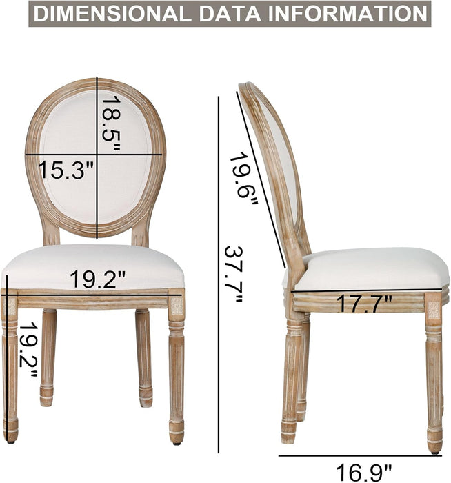 Dining Chairs Set of 2 Beige Fabric Square Back with Solid Wood Legs and Frame for French Country Kitchen Dining Room