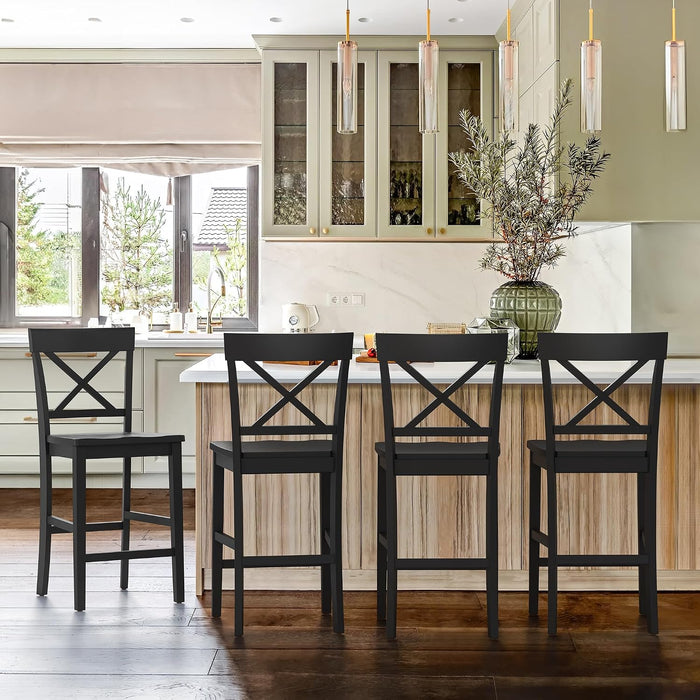 Bar Stools Set of 3, 24" Wooden Barstools with X Back, Black