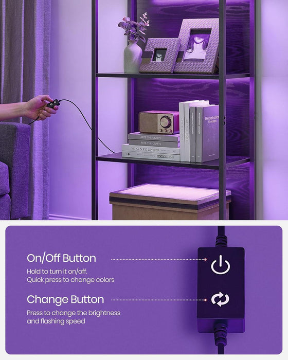 6-Tier LED Bookshelf, Display Shelf with Dimmable Lights, LED Bookcase with Steel Frame, 11.9 X 23.6 X 70.3 Inches, for Living Room, Bedroom, Office, Black with Wood Grain ULLS120B56