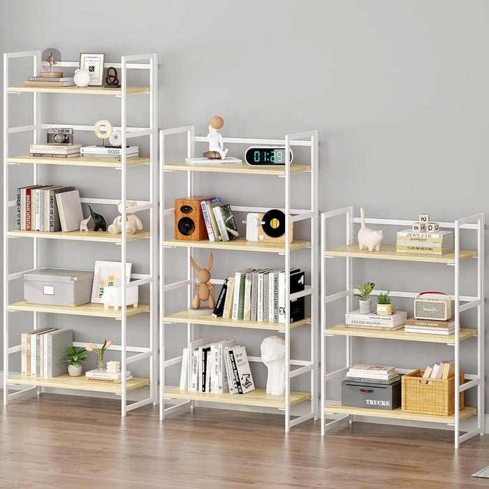 White Foldable Bookshelf 5 Tier Multifunction Organizer