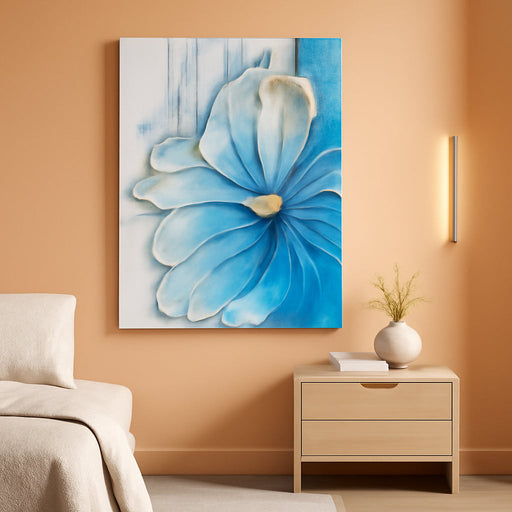 Hand-Painted Blue Floral Canvas Wall Art, 24X36 in Thick Textured Abstract Oil Painting, Vertical Modern Artwork for Living Room, Bedroom, Office, Large Original Wall Decor