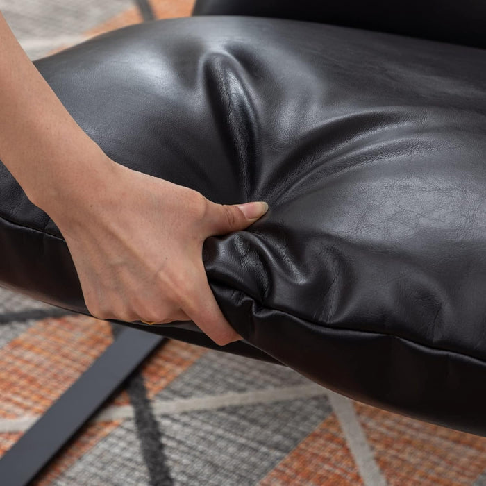 Mid-Century Accent Chair, Comfy PU Leather Side Chair with Armrest, Upholstered Leisure Chair with Black Metal Frame for Living Room Bedroom Reception Room, Black