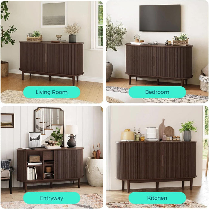 55" Sideboard Buffet Cabinet,Tambour Sliding Doors & Drawer