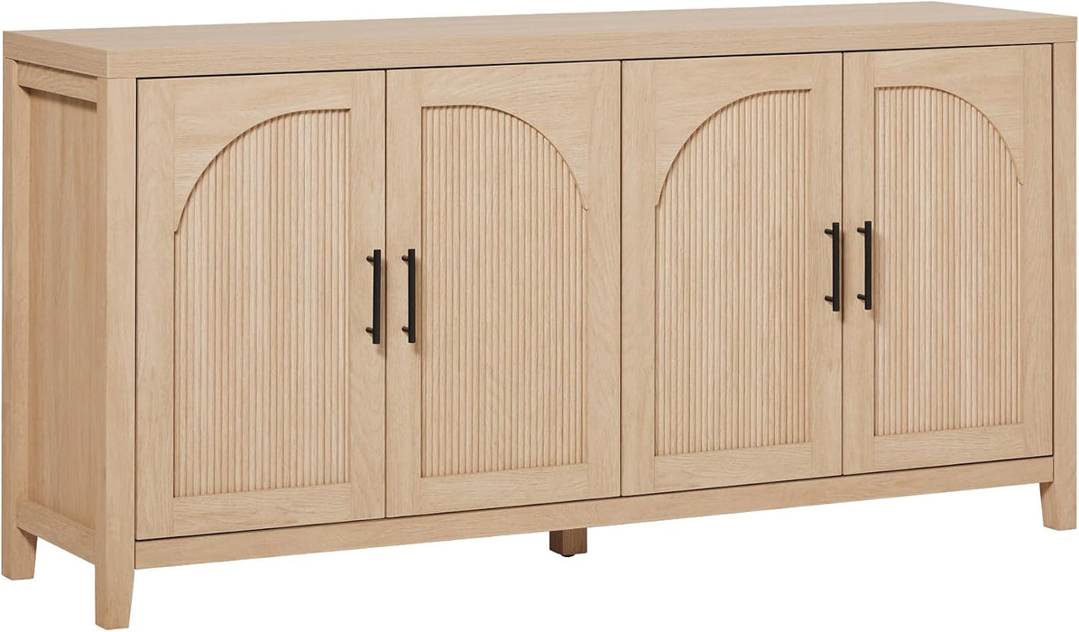 Sasha 4-Door Reeded Sideboard Buffet with Cord Management, 60 Inch, Coastal Oak