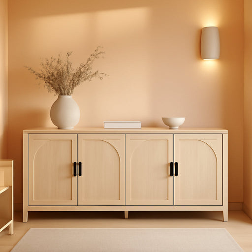 Sasha 4-Door Reeded Sideboard Buffet with Cord Management, 60 Inch, Coastal Oak