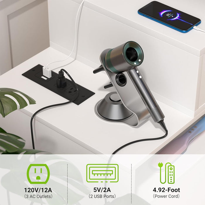 Vanity Desk, Small Vanity Desk with Power Outlet, Makeup Desk with Drawers and Cabinets, Vanity Set with Storage Shelves for Bedroom, No Mirror, White