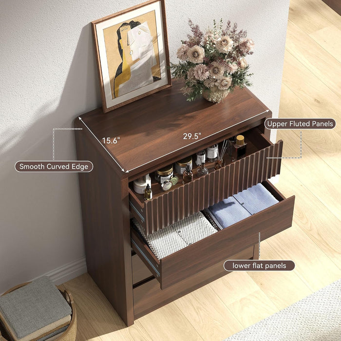 Fluted 4 Drawer Dresser for Bedroom, 40” Tall Modern Dresser & Chest of Drawers with Curved Profile Design, Wood Mid Century Dressers for Bedroom, Living Room, Walnut