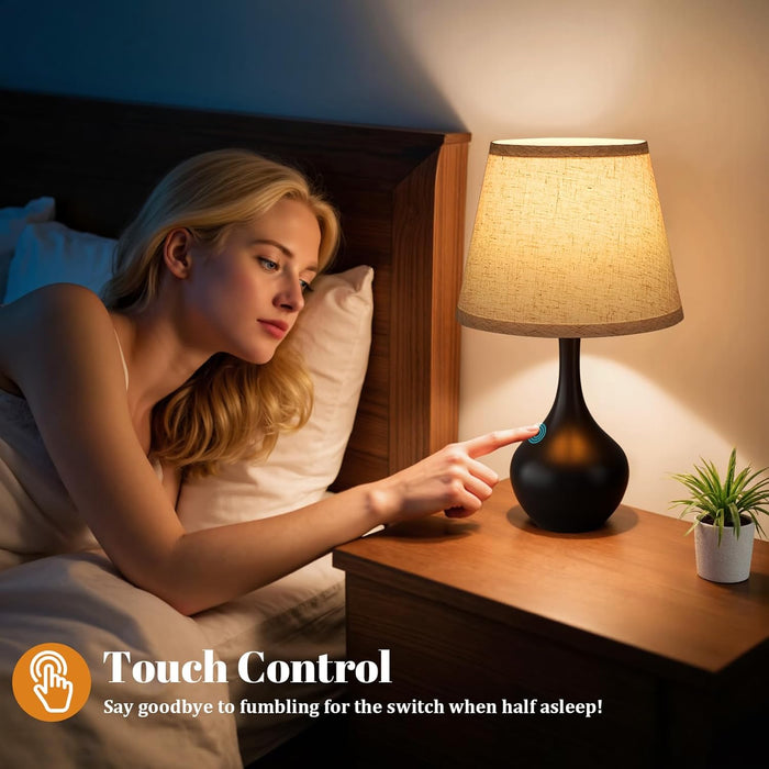 16.1" Touch Table Lamps for Nightstand, 3-Way Dimmable Small Bedroom Lamps for Night Stands, Black Bedside Lamps for Living Room, Kids Room, End Table