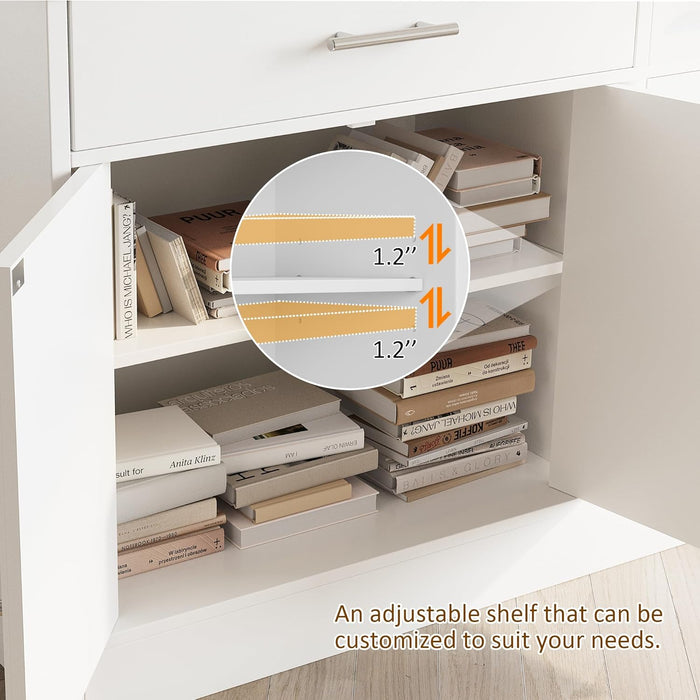 43” Sideboard Buffet Cabinet with Storage, Farmhouse Coffee Bar with Drawers and Shelves, Wood Buffet Table for Kitchen, Dining Room, White