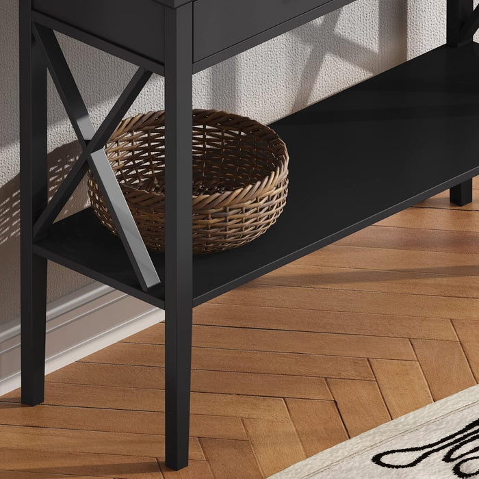 Console Table with Drawers, Narrow Wood Accent Sofa Table Entryway Table with Storage Shelf for Entryway, Front Hall, Hallway, Living Room, Black