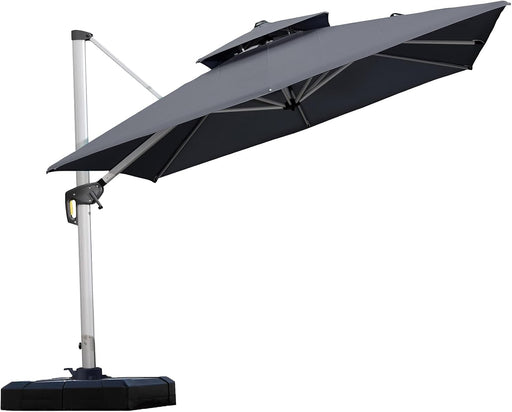 Cantilever Outdoor Umbrella 9' X 9' Square Double Top, Grey