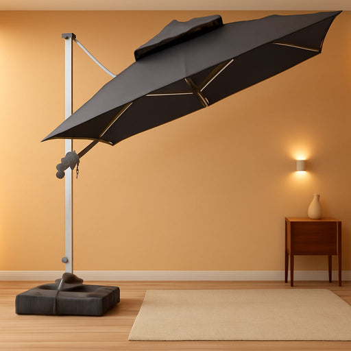 Cantilever Outdoor Umbrella 9' X 9' Square Double Top, Grey