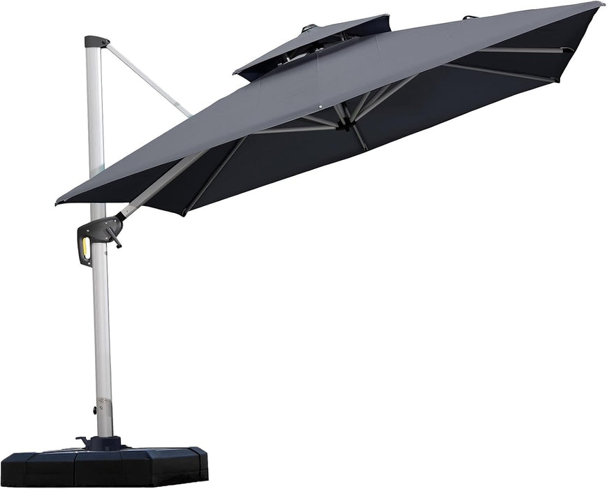 Cantilever Outdoor Umbrella 9' X 9' Square Double Top, Grey