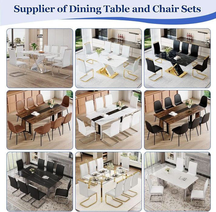 Dining Table Set for 6,White Marble 71'' Dining Room Table with Spacious Legroom and Black Leather Dining Chairs,Easy Assembley,7 Pieces Kitchen Table and Chairs for Dining Room,Restaurant