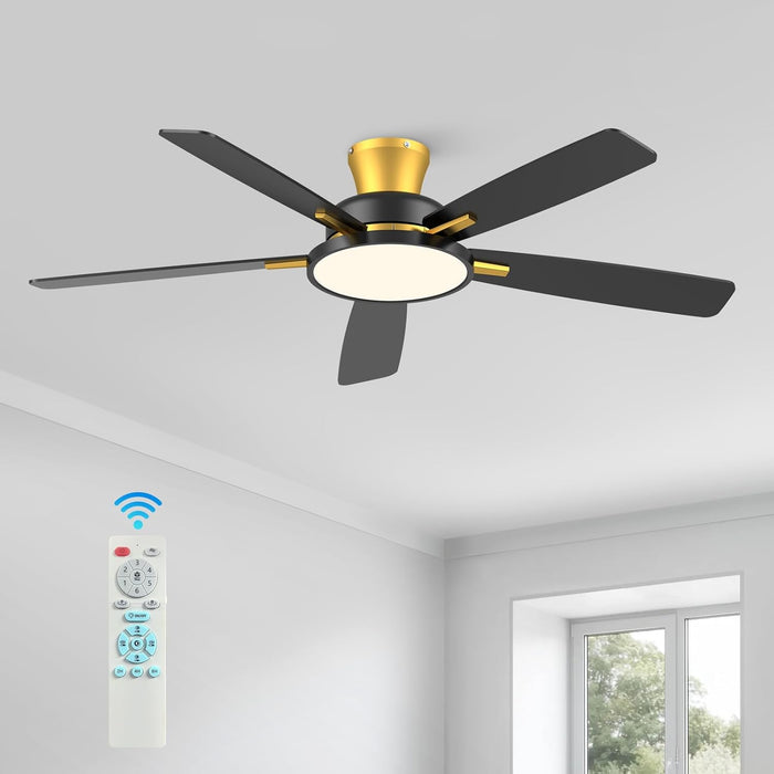 52 Inch Ceiling Fans with Lights and Remote,Ultra Silent Low Profile Ceiling Fan with Three Color Temperature and Dimmable Light with Reversible Blades Black Gold