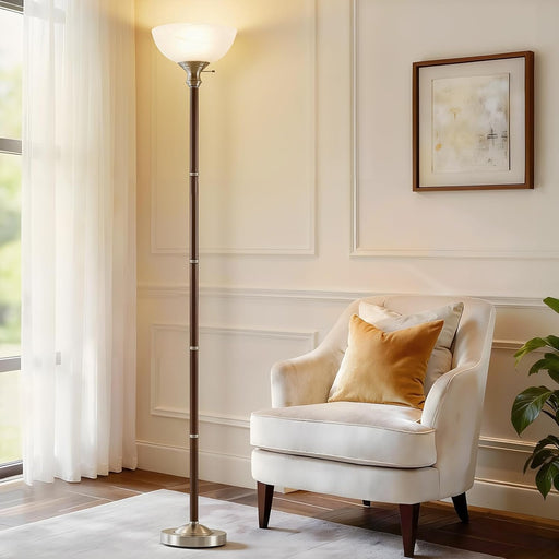 Walnut Wood Floor Lamp With Handcrafted GlassShade