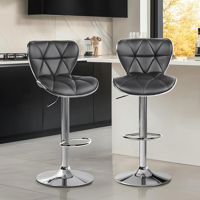 Bar Stools, Stylish Adjustable PU Leather Swivel Barstools, Counter Height Bar Chair Set of 2 with Foma Padded for Home Kitchen, Grey
