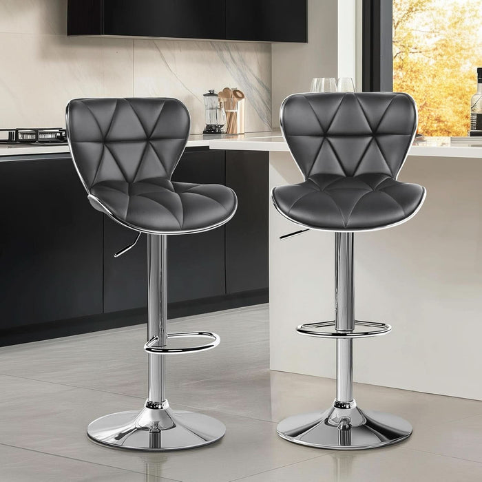 Vecelo Set Of 2 Swivel Counter Height Bar Stools – Adjustable, PU Leather, Dark Wood