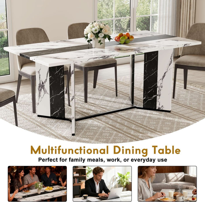 Dining Table for 6-8 People, 71 Inch Long Kitchen Dinner Table with Metal Frame & Waterproof Wood Tabletop, Modern Farmhouse Rectangular Dining Room Tables for Kitchen, Living Room, White
