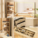 44 Inch Oak Vanity Desk With Lighted Mirror And Power Outlet