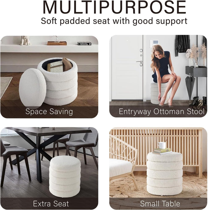 Modern round Ottoman with Soft Padded Seat, Storage Vanity Chairs for Makeup, Upholstered Footrest Stool Ottoman Foot Stool for Living Room, Bedroom