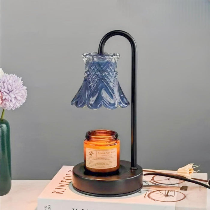 Candle Warmer Lamp with Dimmable, Blue Flower Lampshade Birthday Gifts for Women Mom, House Warming Gifts New Home Decor, Wax Melt Warmer for Jar Candles （Including Candles and Bulbs）