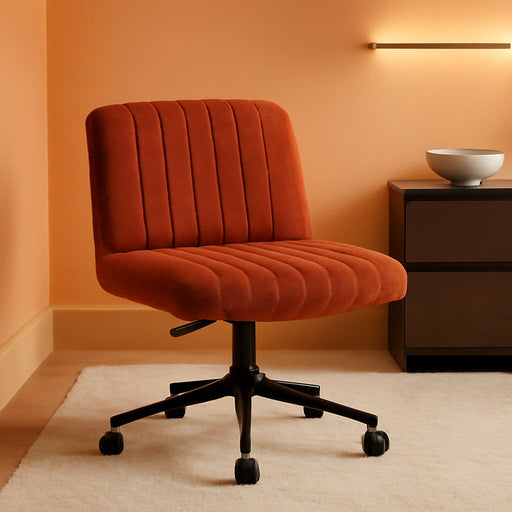 Criss Cross Chair with Locking Wheels, Preminum Fabric and Pocket Spring Cushion, Adjustable Swivel Wide Seat Computer Chair, Morden Design Vanity Chair Orange