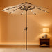 3 Tiers Patio Umbrella with Solar Lights 9Ft Outdoor Market Table Umbrellas with Push Button Tilt for outside Pool Garden, Tan