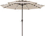 3 Tiers Patio Umbrella with Solar Lights 9Ft Outdoor Market Table Umbrellas with Push Button Tilt for outside Pool Garden, Tan
