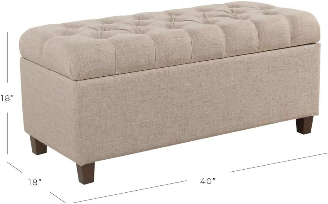 Home Decor | Tufted Ainsley Button Storage Ottoman Bench with Hinged Lid | Ottoman Bench with Storage for Living Room & Bedroom, Tan