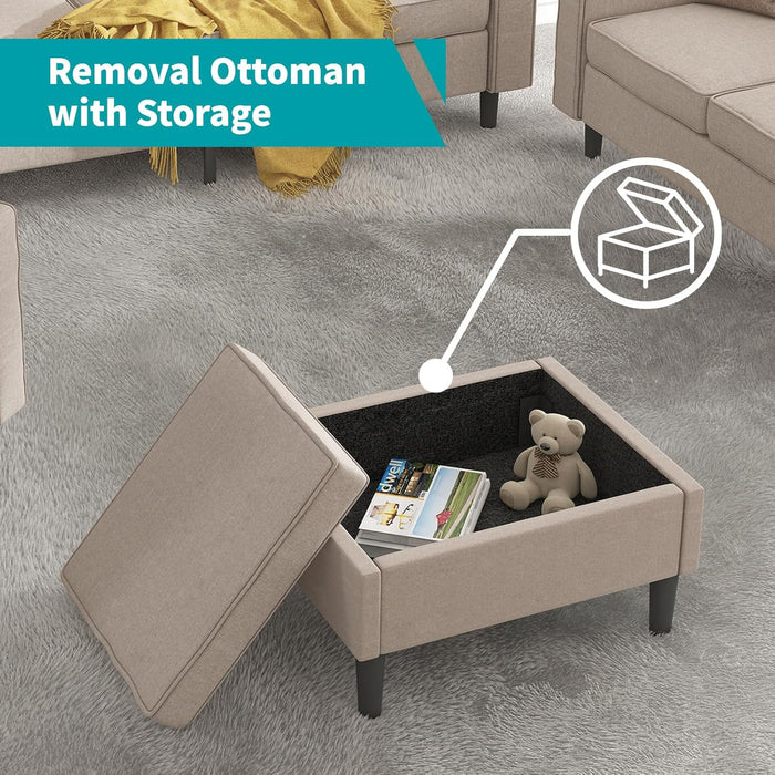 Sectional Sofa Set for Living Room, 4Pcs Couches Modern Sofas with Movable Storage Ottoman/Side Pockets/Modern Sofas/Easy Assembly/Free Combination - Beige