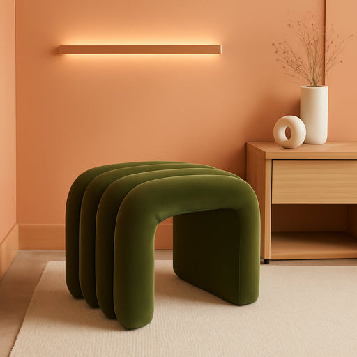 Multi-Functional Ottoman Stool, Footrest for Couch, Modern Vanity Stool for Make-Up Room, Living Room and Entryway, Small Cute Footstool (Olive Green Velvet)