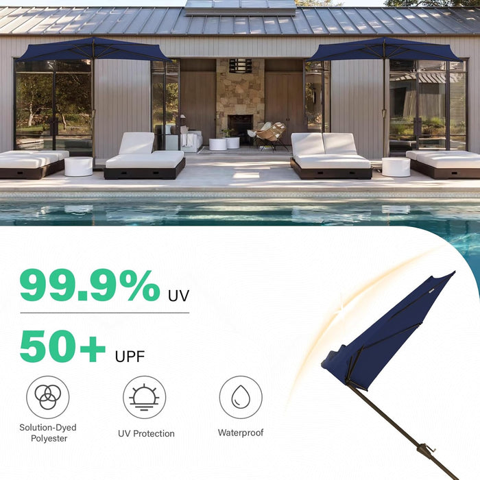 9 Ft Half Outdoor Patio Umbrella W/Crank, Navy