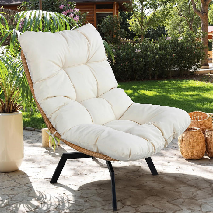 Swivel Wicker Chair PE Rattan Chair with Cushion, Oversized Patio Lounge Chair for Outdoor, Indoor, Balcony, Backyard, Garden, Living Room, Beige