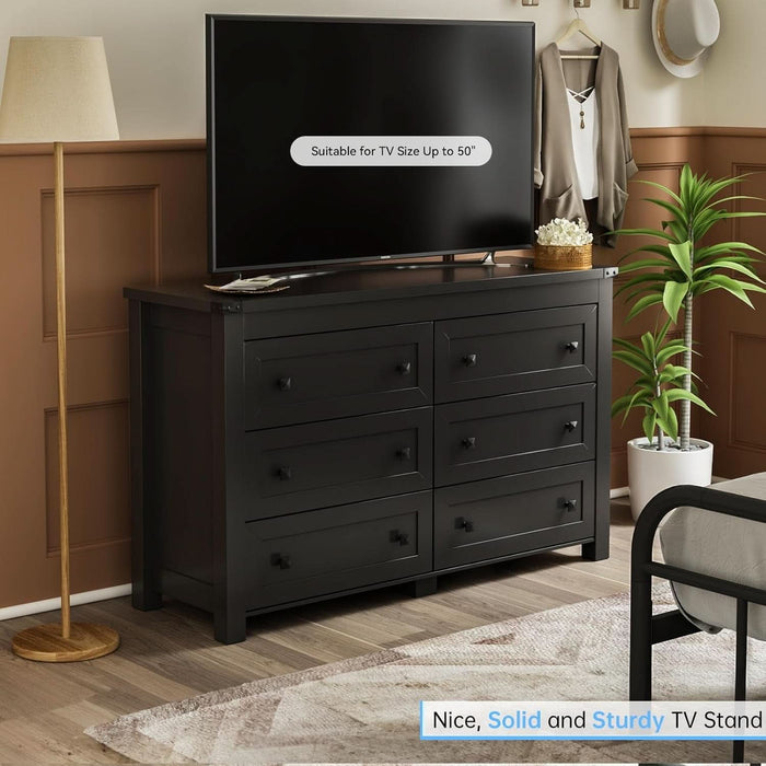 Black Dresser With 6 Drawers For Bedroom Modern Storage
