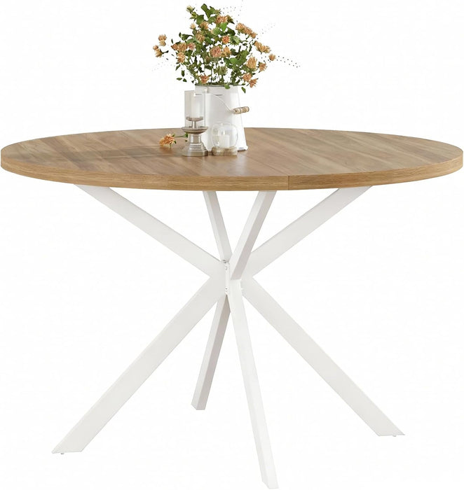47.2 Inch round Dining Table for 4 | Farmhouse Wood Kitchen Table, Circle Dinner Table for Kitchen & Dining Room, Walnut & White