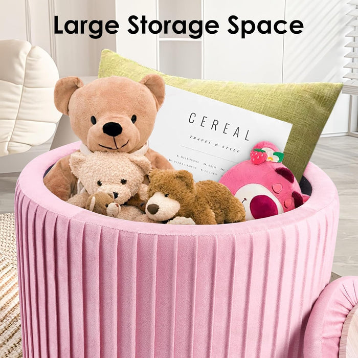 Ottoman Coffee Table,Round Ottoman with Storage Set of 3,Vanity Stool with Storage for Bedroom, Small Velvet Foot Stool for Living Room