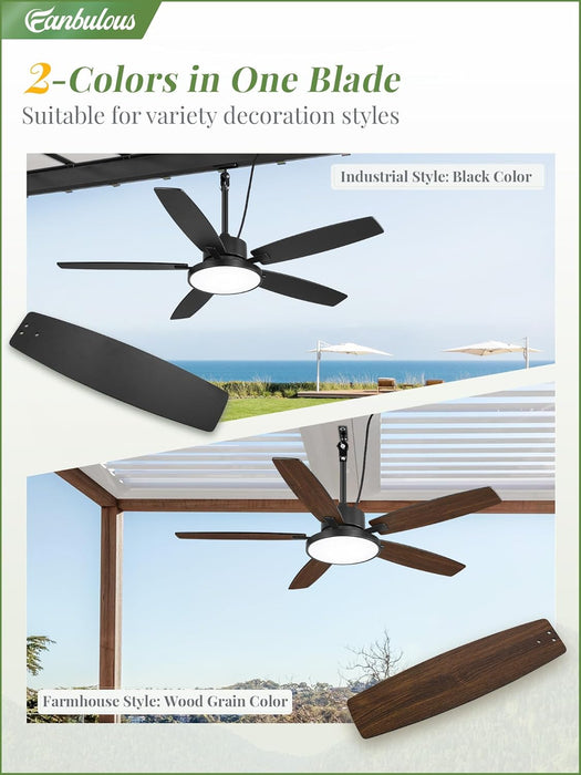 52'' Outdoor Ceiling Fans with Light and Remote,Ip65 Wet Rated Waterproof Ceiling Fan with 6-Speed DC Motor, Farmhouse Gazebo Fan for Porch Patios Pavilion(Black)