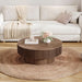 31.5" round Coffee Table with Hidden Storage Compartment, Modern Handcraft Fluted Drum Coffee Table, Wooden Circle Center Table Cocktail Tea Table with Sturdy Pedestal for Living Room, Walnut