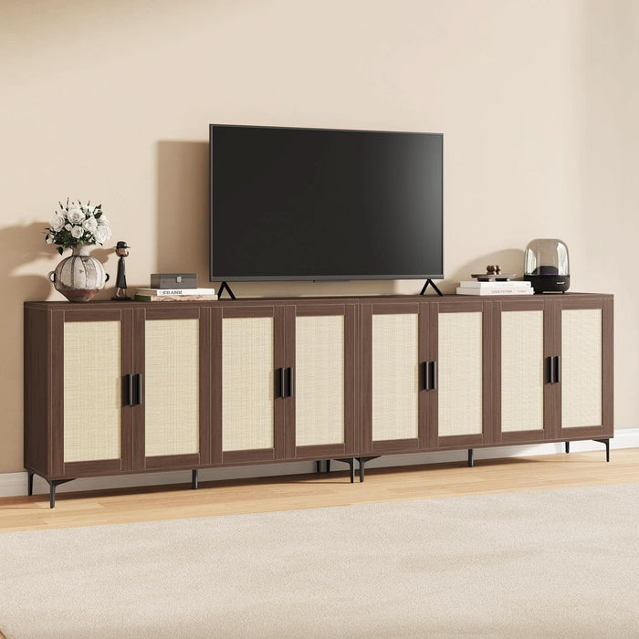 48" Rattan Buffet Cabinet with Storage, Walnut Coffee Bar Cabinet
