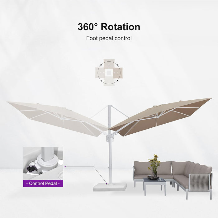 Cantilever White Umbrella 9' X 12' Left and Right Tilt, Beige