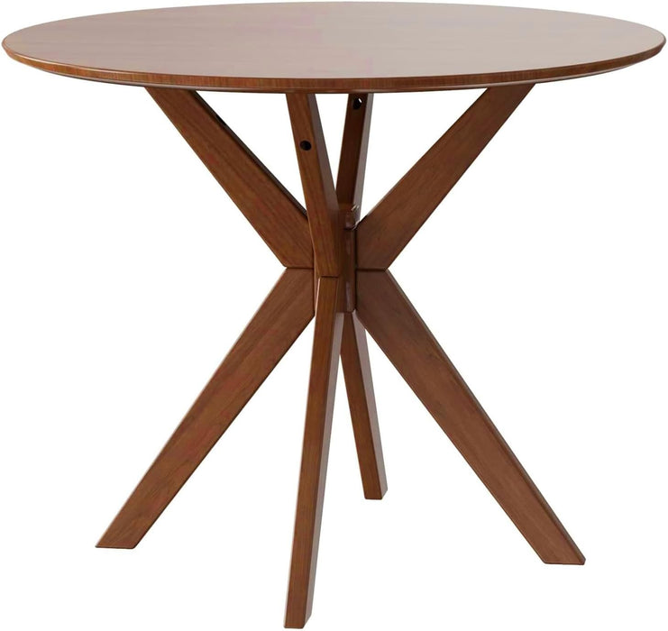 36" round Wood Dining Table, Farmhouse Kitchen Table with Intersecting Pedestal Base & Solid Rubber Wood Legs, Vintage Coffee Tables for Dinette, Small Spaces, Restaurant, Brown