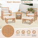 5 Piece Patio Wicker Sofa Set, Outdoor Rattan Conversation Set with Seat Cushions, 2-Tier Coffee Table & 2 Ottomans, Wicker Sofa Set for Backyard, Poolside (Natural)