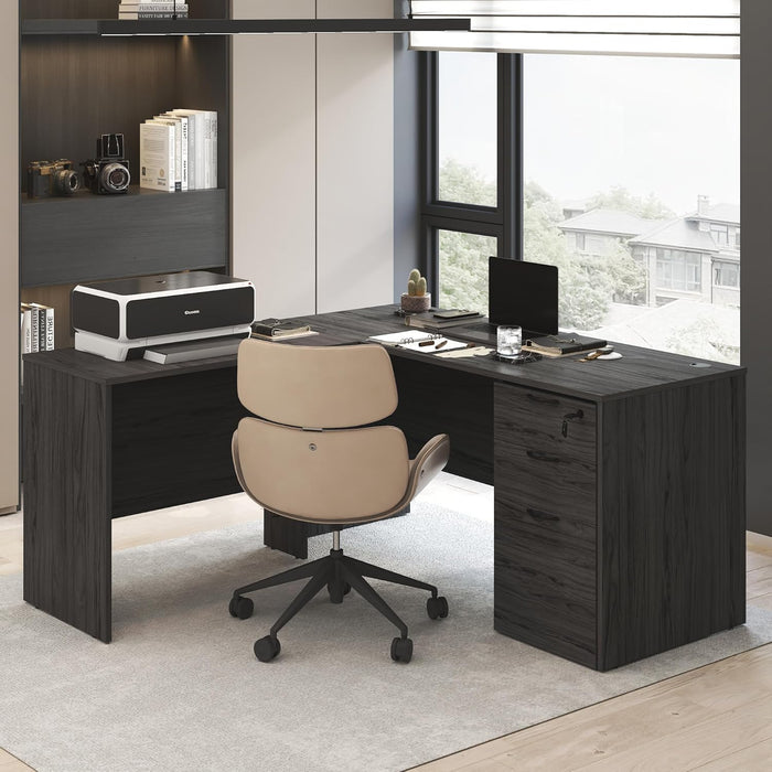 Roger Computer Desk, 60 Inch Rectangular Executive Desk with Modesty Panel, Home Office Desk with Thick Tabletop, Desk Cord Grommet, Scratchproof, for Home Study, Office, Coastal Grey