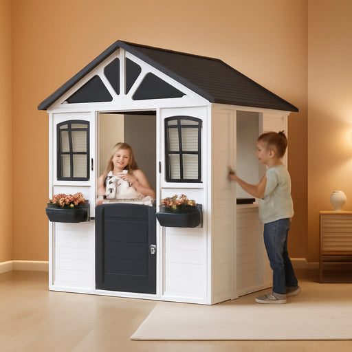 Outdoor Weatherproof Wooden Playhouse White Kitchen