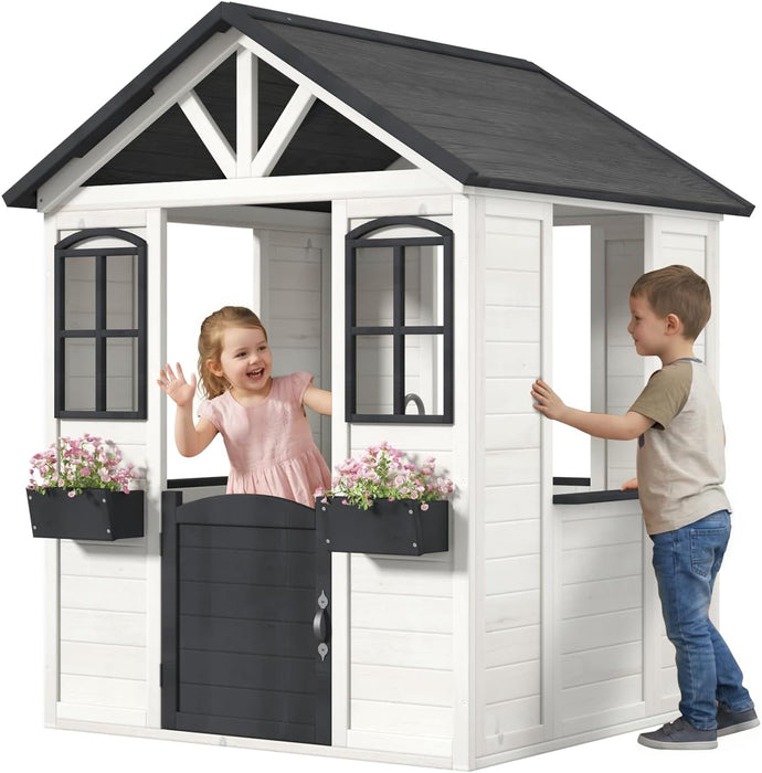 Outdoor Weatherproof Wooden Playhouse White Kitchen