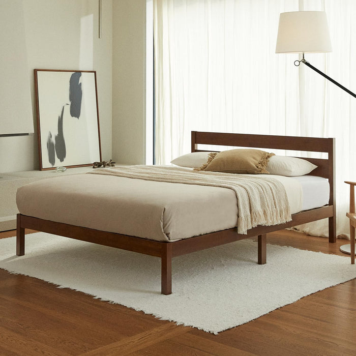 Full Bed Frame with Headboard Classic Wood Platform, Noise Free, under Bed Storage, No Box Spring Needed, Easy Assembly, Cherry