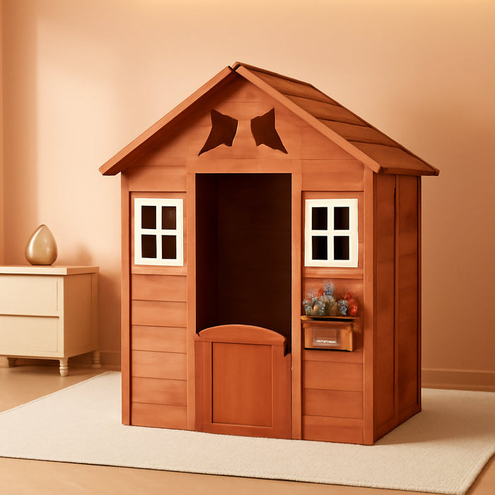 Playhouse for Kids Outdoor, Wooden House with Windows and Flowerpot Holder for Backyard/Garden/Patio, outside Playhouse Large/Waterproof/Durable, Kids' Playhouses/Gift/Outdoor Playset, Golden